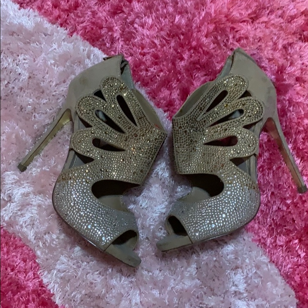 Betsey Johnson nude rhinestone heels